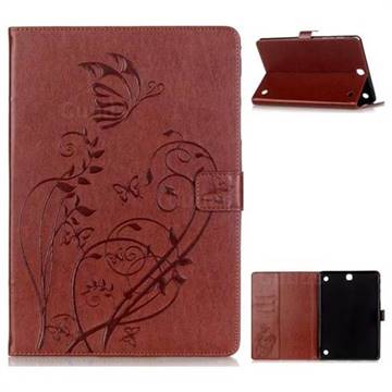 Embossing Butterfly Flower Leather Wallet Case for Samsung Galaxy Tab A 9.7 T550 T555 - Brown