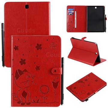 Embossing Bee and Cat Leather Flip Cover for Samsung Galaxy Tab A 9.7 T550 T555 - Red