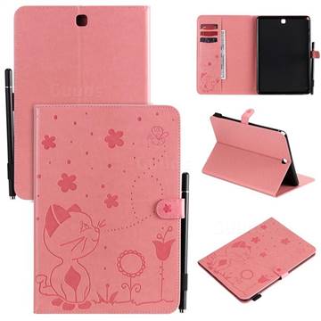 Embossing Bee and Cat Leather Flip Cover for Samsung Galaxy Tab A 9.7 T550 T555 - Pink