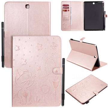 Embossing Bee and Cat Leather Flip Cover for Samsung Galaxy Tab A 9.7 T550 T555 - Rose Gold