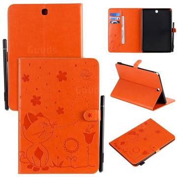 Embossing Bee and Cat Leather Flip Cover for Samsung Galaxy Tab A 9.7 T550 T555 - Orange