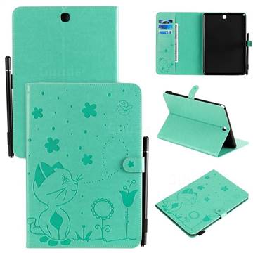 Embossing Bee and Cat Leather Flip Cover for Samsung Galaxy Tab A 9.7 T550 T555 - Green