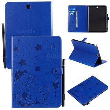 Embossing Bee and Cat Leather Flip Cover for Samsung Galaxy Tab A 9.7 T550 T555 - Blue
