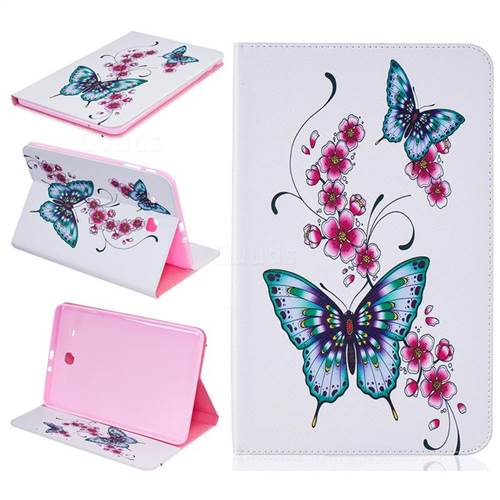Peach Butterflies Folio Stand Leather Wallet Case for Samsung Galaxy Tab E 9.6 T560 T561