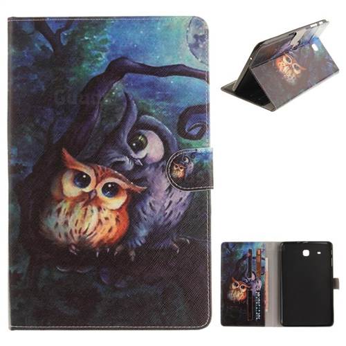 Oil Painting Owl Painting Tablet Leather Wallet Flip Cover for Samsung Galaxy Tab E 9.6 T560 T561