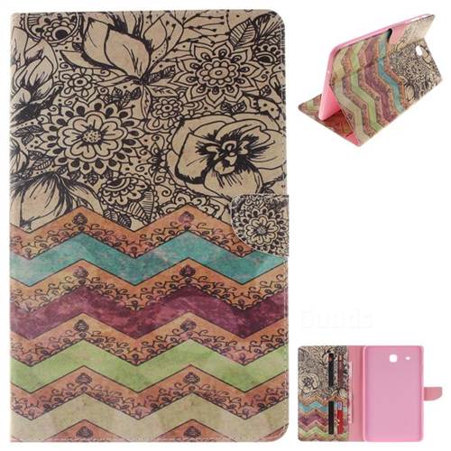 Wave Flower Painting Tablet Leather Wallet Flip Cover for Samsung Galaxy Tab E 9.6 T560 T561