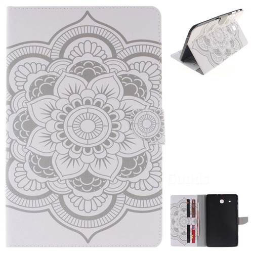 White Flowers Painting Tablet Leather Wallet Flip Cover for Samsung Galaxy Tab E 9.6 T560 T561