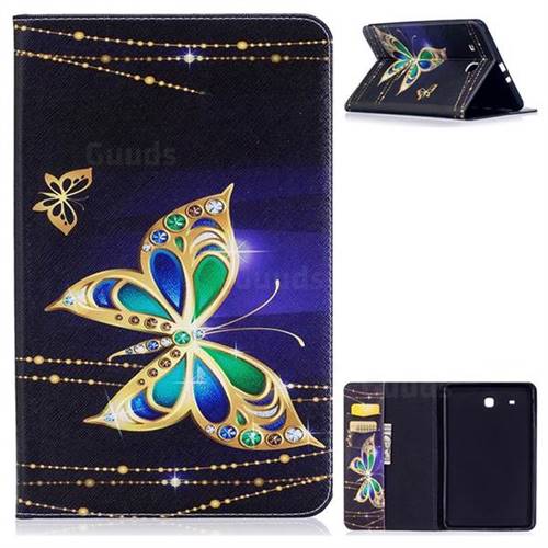 Golden Shining Butterfly Folio Stand Leather Wallet Case for Samsung Galaxy Tab E 9.6 T560 T561