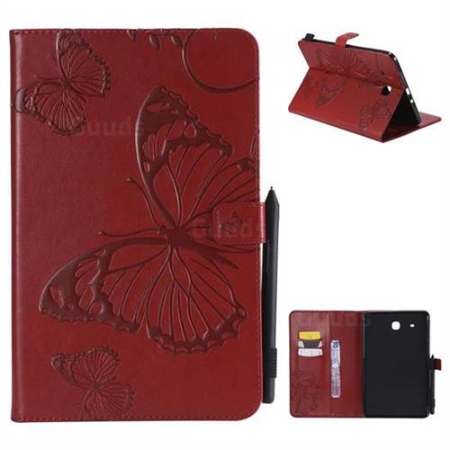 Embossing 3D Butterfly Leather Wallet Case for Samsung Galaxy Tab E 9.6 T560 T561 - Red