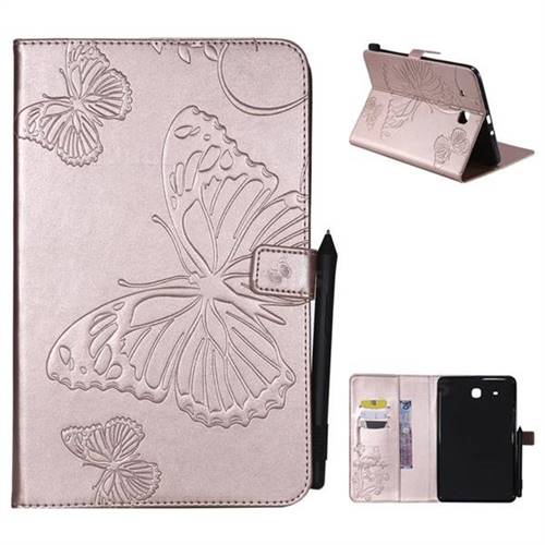 Embossing 3D Butterfly Leather Wallet Case for Samsung Galaxy Tab E 9.6 T560 T561 - Rose Gold