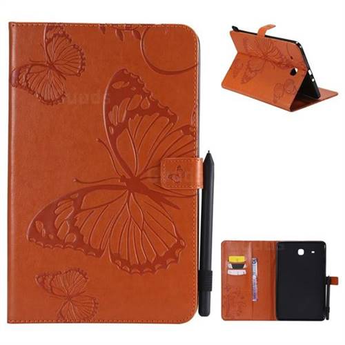 Embossing 3D Butterfly Leather Wallet Case for Samsung Galaxy Tab E 9.6 T560 T561 - Orange