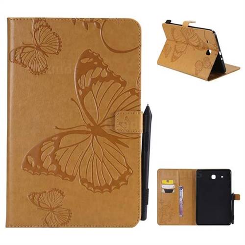Embossing 3D Butterfly Leather Wallet Case for Samsung Galaxy Tab E 9.6 T560 T561 - Yellow