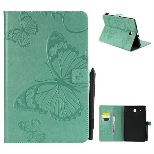 Embossing 3D Butterfly Leather Wallet Case for Samsung Galaxy Tab E 9.6 T560 T561 - Green