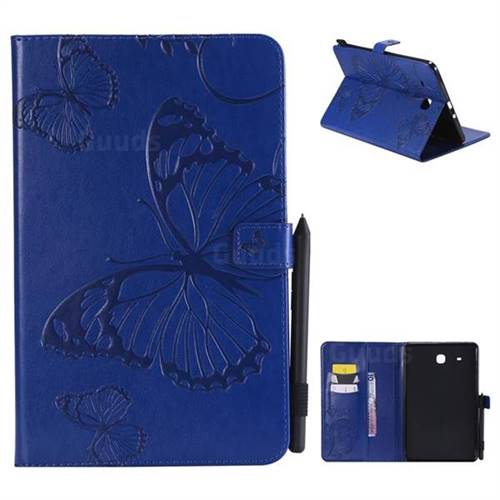 Embossing 3D Butterfly Leather Wallet Case for Samsung Galaxy Tab E 9.6 T560 T561 - Blue