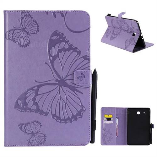 Embossing 3D Butterfly Leather Wallet Case for Samsung Galaxy Tab E 9.6 T560 T561 - Purple