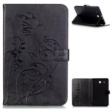 Embossing Butterfly Flower Leather Wallet Case for Samsung Galaxy Tab E 9.6 T560 T561 - Black