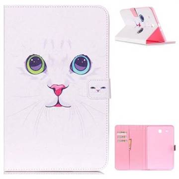 White Cat Folio Stand Leather Wallet Case for Samsung Galaxy Tab E 9.6 T560 T561