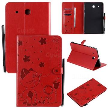 Embossing Bee and Cat Leather Flip Cover for Samsung Galaxy Tab E 9.6 T560 T561 - Red