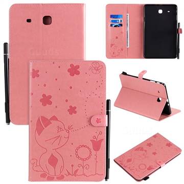 Embossing Bee and Cat Leather Flip Cover for Samsung Galaxy Tab E 9.6 T560 T561 - Pink