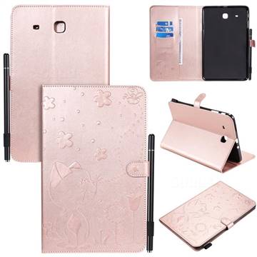 Embossing Bee and Cat Leather Flip Cover for Samsung Galaxy Tab E 9.6 T560 T561 - Rose Gold