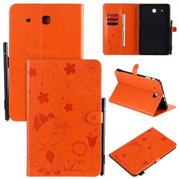 Embossing Bee and Cat Leather Flip Cover for Samsung Galaxy Tab E 9.6 T560 T561 - Orange