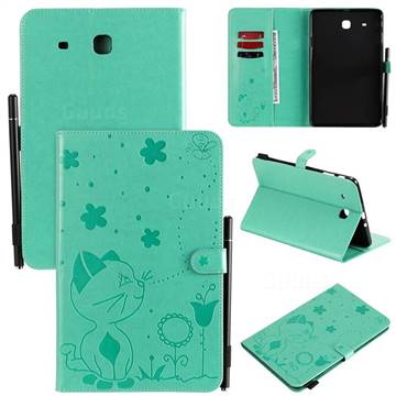 Embossing Bee and Cat Leather Flip Cover for Samsung Galaxy Tab E 9.6 T560 T561 - Green