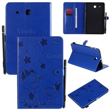 Embossing Bee and Cat Leather Flip Cover for Samsung Galaxy Tab E 9.6 T560 T561 - Blue