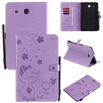 Embossing Bee and Cat Leather Flip Cover for Samsung Galaxy Tab E 9.6 T560 T561 - Purple