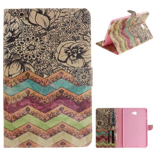 Wave Flower Painting Tablet Leather Wallet Flip Cover for Samsung Galaxy Tab A 10.1 T580 T585