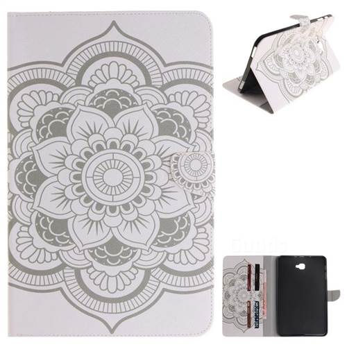 White Flowers Painting Tablet Leather Wallet Flip Cover for Samsung Galaxy Tab A 10.1 T580 T585