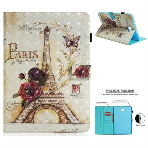 Flower Eiffel Tower 3D Painted Leather Wallet Tablet Case for Samsung Galaxy Tab A 10.1 T580 T585