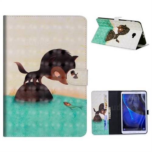 Fox Catching Fish 3D Painted Leather Tablet Wallet Case for Samsung Galaxy Tab A 10.1 T580 T585