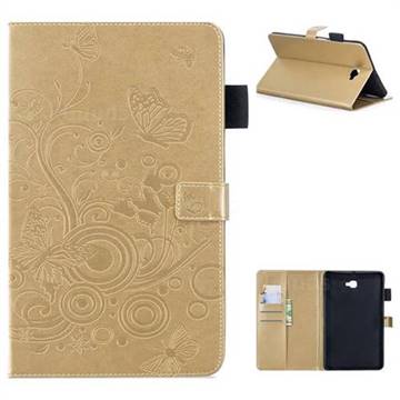 Intricate Embossing Butterfly Circle Leather Wallet Case for Samsung Galaxy Tab A 10.1 T580 T585 - Champagne