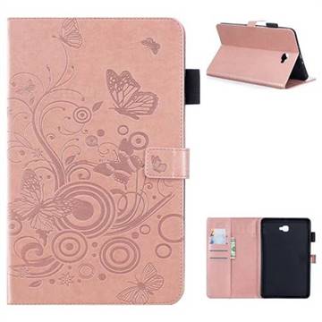 Intricate Embossing Butterfly Circle Leather Wallet Case for Samsung Galaxy Tab A 10.1 T580 T585 - Rose Gold