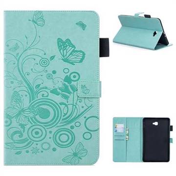 Intricate Embossing Butterfly Circle Leather Wallet Case for Samsung Galaxy Tab A 10.1 T580 T585 - Cyan