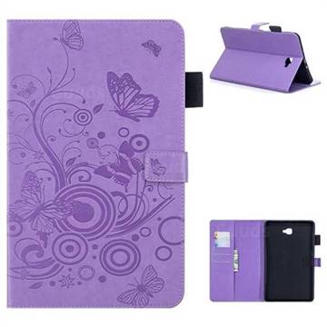 Intricate Embossing Butterfly Circle Leather Wallet Case for Samsung Galaxy Tab A 10.1 T580 T585 - Purple