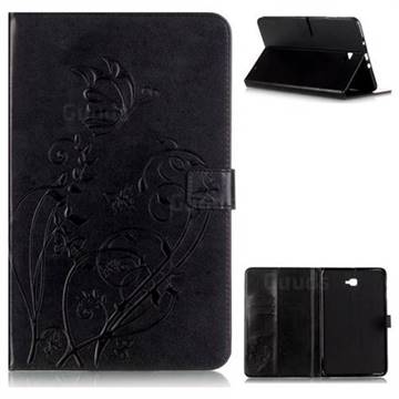Embossing Butterfly Flower Leather Wallet Case for Samsung Galaxy Tab A 10.1 T580 T585 - Black