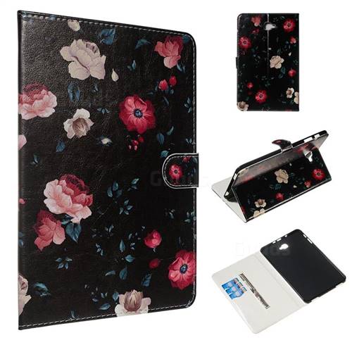 Black Flower Smooth Leather Tablet Wallet Case for Samsung Galaxy Tab A 10.1 T580 T585