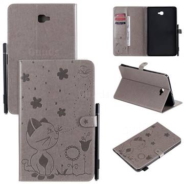 Embossing Bee and Cat Leather Flip Cover for Samsung Galaxy Tab A 10.1 T580 T585 - Gray