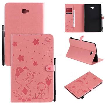 Embossing Bee and Cat Leather Flip Cover for Samsung Galaxy Tab A 10.1 T580 T585 - Pink