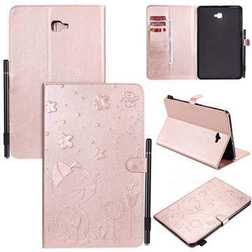 Embossing Bee and Cat Leather Flip Cover for Samsung Galaxy Tab A 10.1 T580 T585 - Rose Gold