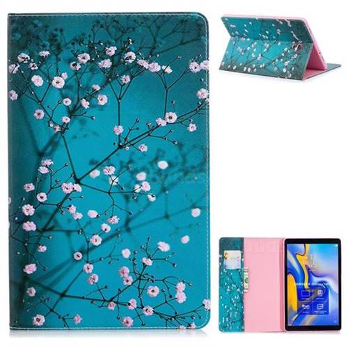 Blue Plum flower Folio Stand Leather Wallet Case for Samsung Galaxy Tab A 10.5 T590 T595