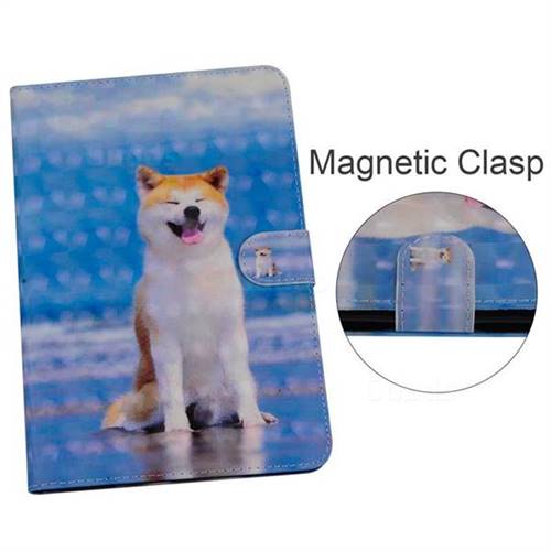 Smiley Shiba Inu 3D Painted Leather Tablet Wallet Case for Samsung Galaxy Tab A 10.5 T590 T595