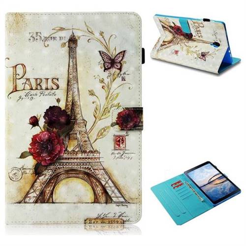 Flower Eiffel Tower 3D Painted Leather Wallet Tablet Case for Samsung Galaxy Tab A 10.5 T590 T595