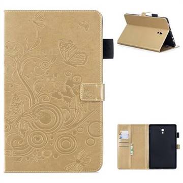 Intricate Embossing Butterfly Circle Leather Wallet Case for Samsung Galaxy Tab A 10.5 T590 T595 - Champagne