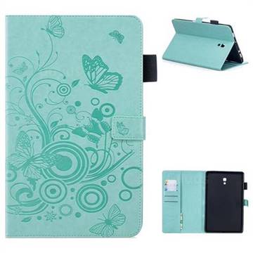 Intricate Embossing Butterfly Circle Leather Wallet Case for Samsung Galaxy Tab A 10.5 T590 T595 - Cyan