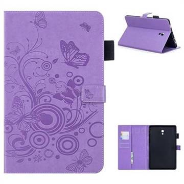 Intricate Embossing Butterfly Circle Leather Wallet Case for Samsung Galaxy Tab A 10.5 T590 T595 - Purple