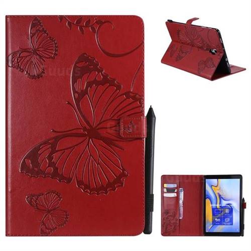 Embossing 3D Butterfly Leather Wallet Case for Samsung Galaxy Tab A 10.5 T590 T595 - Red