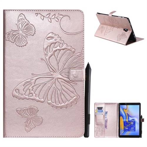 Embossing 3D Butterfly Leather Wallet Case for Samsung Galaxy Tab A 10.5 T590 T595 - Rose Gold