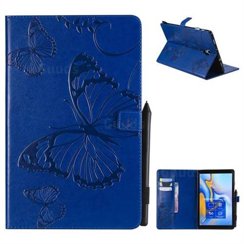 Embossing 3D Butterfly Leather Wallet Case for Samsung Galaxy Tab A 10.5 T590 T595 - Blue